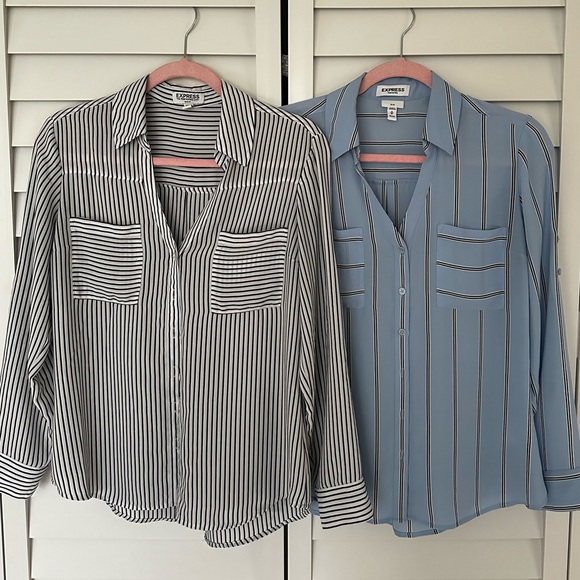 Express Portofino Button Down Camp Shirt Blouse Striped Medium Petite Bundle - Picture 1 of 5